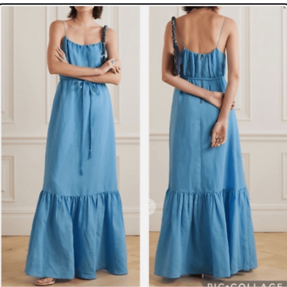 Alice + Olivia Jayda Belted Scoopneck Maxi Dress Oxford Blue Size 4